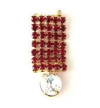 Vintage Danlge Clear And Ruby Red Rhinesones Brooch Pin Costume Jewelry - $13.86