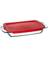 Pyrex Bake Pan Easy Grab 3-Quart Oblong Glass Baking Dish w/Lid Red NWT - £21.23 GBP