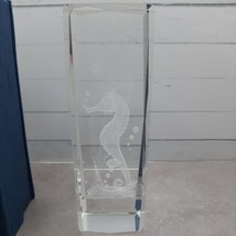 Tall 3D Laser Etch Crystal Glass Tower Paperweight Beveled Seahorse 5.75&quot; x 2&quot;  - £10.06 GBP
