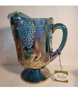 Fenton Carnival Glass Indiana Blue Pitcher Harvest Grape Pattern - $75.00