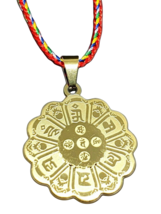 Mandala Necklace Brass Pendant Mantra Buddhism Shurangama Zodiac Amulet Cord - £10.35 GBP