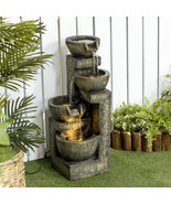 Outsunny Stone Look Outdoor Fountain with Adjustable Flow and LED Lights - $105.00
