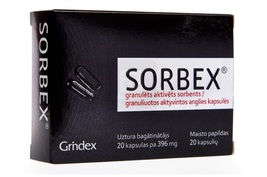 Sorbex 396 mg, 20 capsules activated carbon charcoal capsules - $19.99