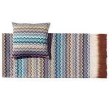 Missoni Home Prudence Zig Zag Striped Throw Blanket Color 170 Blues &amp; Golds - £1,538.96 GBP