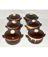 Vintage Drip Glaze Stoneware Bowls 6pc Set Individual Lidded Pots Double... - £51.91 GBP