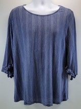 L) W5 by Anthropologie Woman Blue Ribbed Pullover Shirt Top 1X - £8.11 GBP