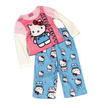 Girl&#39;s Hello Kitty Top &amp; Pants 2 Piece Pajamas Set ~ Pink &amp; Blue ~ Sz 4 (S) - £14.60 GBP