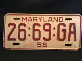 Old Vtg Antique Collectible 1956 (26-69-GA) Maryland License Plate - £31.81 GBP