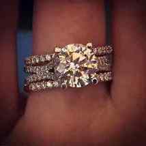 3CT Round Cut Diamond Trio Set Engagement Wedding Ring 14K White Gold Finish - £84.18 GBP