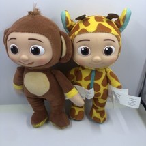 Lot of 2 Cocomelon JJ Giraffe &amp; Monkey 8&quot; Plush Doll Soft Toy w/ Plastic Face - £9.30 GBP