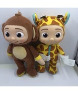 Lot of 2 Cocomelon JJ Giraffe &amp; Monkey 8&quot; Plush Doll Soft Toy w/ Plastic... - £9.47 GBP