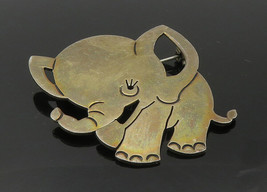 MEXICO 925 Sterling Silver - Vintage Dark Tone Baby Elephant Brooch Pin - BP3754 - £57.82 GBP