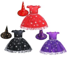 Baby Girls Star Pattern Dress With Witch Hat For Toddlers Girls Hallowee... - £12.38 GBP+