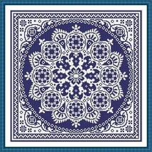 Antique Mandala Round Center Monochrome Square Rug Counted Cross Stitch Pattern  - £4.00 GBP