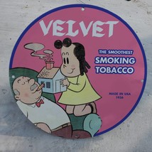 Vintage 1936 Velvet &#39;&#39;The Smoothest&#39;&#39; Smoking Tobacco Porcelain Gas &amp; Oil Sign - £98.01 GBP