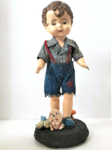 Fishing Boy Figurine Ceramic Fabric Mache articulated doll  16.5&quot; signed - £58.97 GBP