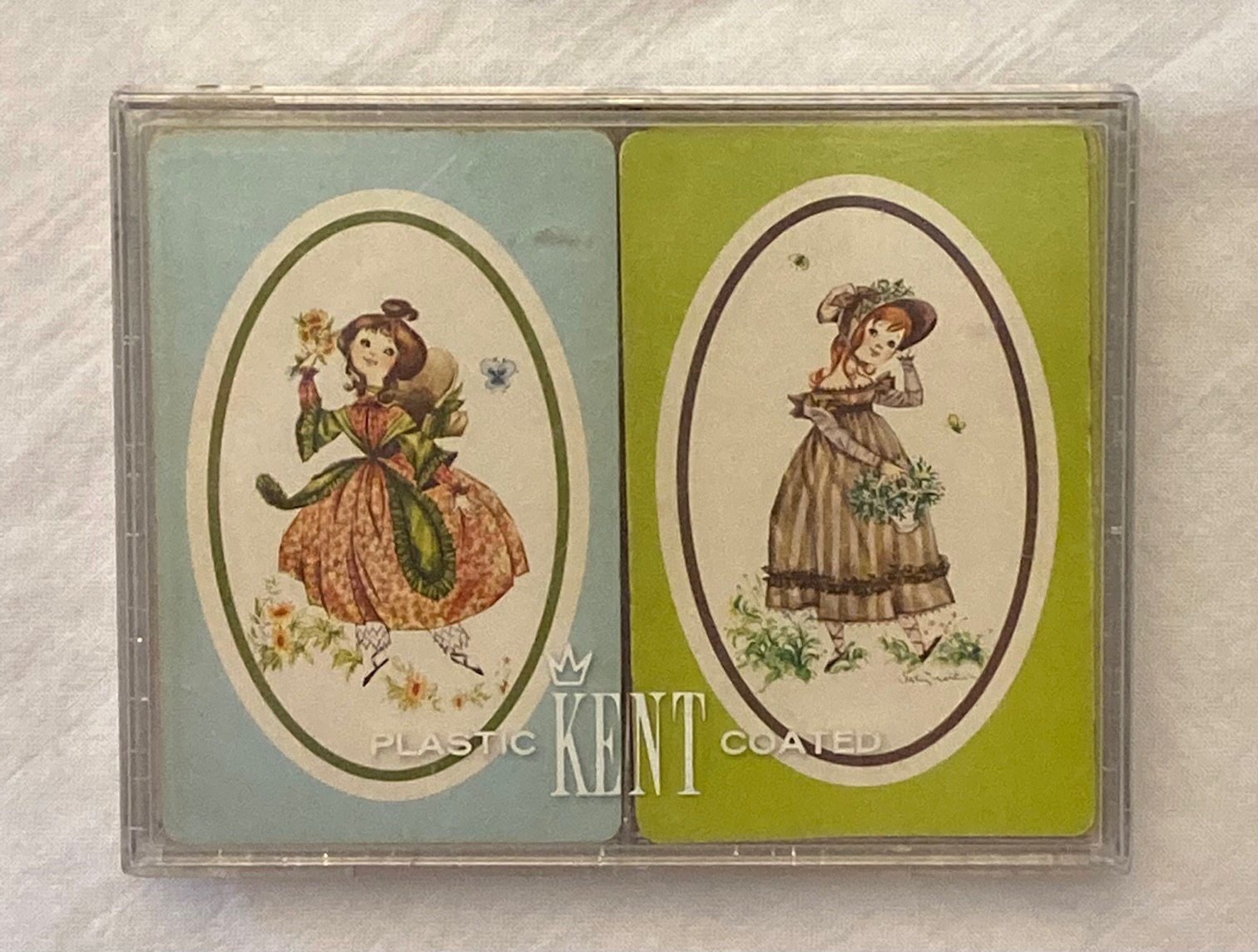 Vintage playing cards two decks in plastic box old fashioned girls Kent - £2.34 GBP