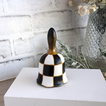 Courtly Checked Bell Black White Check Decor Hand Painted Collectible Figurine - £32.57 GBP