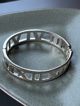 Silvertone w Cut-Out Roman Numbers Numerals Hinged Bangle Bracelet – 2 and 3/8th - £10.35 GBP
