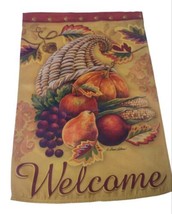Diane Arthurs Cornucopia Thanksgiving Fall Garden Flag 18 x 4.75 Signed Pumpkin  - £6.30 GBP