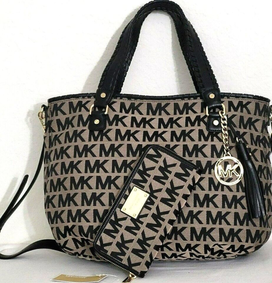 MICHAEL KORS BENNET LARGE BLACK LOGO SIGNATURE TOTE +/OR MATCHING WALLET... - $85.49+
