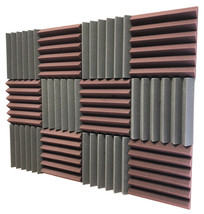 2&quot; Burgundy &amp; Black Acoustic Wedge Soundproofing Studio Foam Tiles 12 Pack - £27.42 GBP