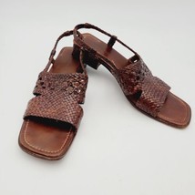 Vtg Sesto Meucci Woven Sling Back Leather Women’s Sandals Sz 9 Brown Italy - £25.69 GBP