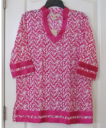 Hanna &amp; Gracie3/4 Sleeve V-neck Swim Cover-up Pink &amp; White Women&#39;s Sz S-... - $18.25
