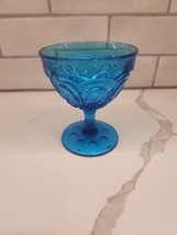 VTG LE. Smith Moon and Stars Blue Footed Sherbet Dessert Or Wine Glass One Dish - $12.00