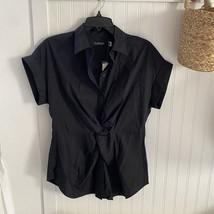 Lauren Ralph Lauren Womens Black Top Twist Front Formal Button Shirt S - $32.50