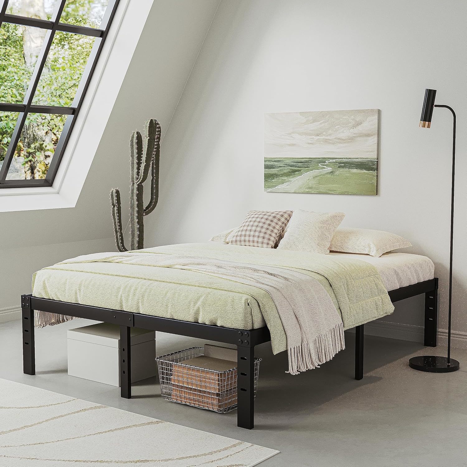 Bed-Frame-Queen: 14-Inch Metal Platform Bed-Frame, Heavy Duty, Noiseless... - $72.97