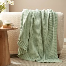 Amélie Home Cable Knit Throw Blanket, Sage Green, 50&quot; X 60&quot;, Chenille, 50&quot;. - £40.83 GBP