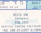 Bon Jovi Concert Ticket Stub Tues Jan 27, 1987 Seattle Center Coliseum - £16.47 GBP
