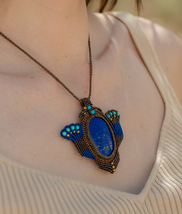  Lapis lazuli with turquoise howalite macrame necklace. - £99.91 GBP