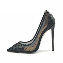 Black Crystal Mesh Gorgeous High Heels Wedding Shoes Bride Women&#39;s Pumps Large S - £110.02 GBP