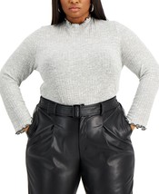 MSRP $39 Rebellious One Trendy Plus Size Hacci Turtleneck Sweater Gray Size 3X - £12.19 GBP