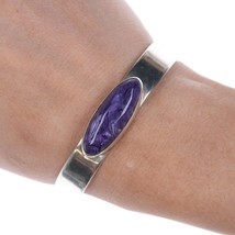 6 3/8&quot; Southwestern sterling purple crystal stone cuff bracelet - £93.62 GBP