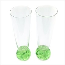 Pair of Vintage Art Glass Tall Vase Or Drinking Glass Green Footed 8.5 h... - $23.73