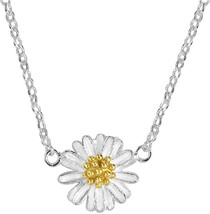 Trendy Mini Two Tone Daisy .925 Sterling Silver Pendant Necklace - £69.24 GBP