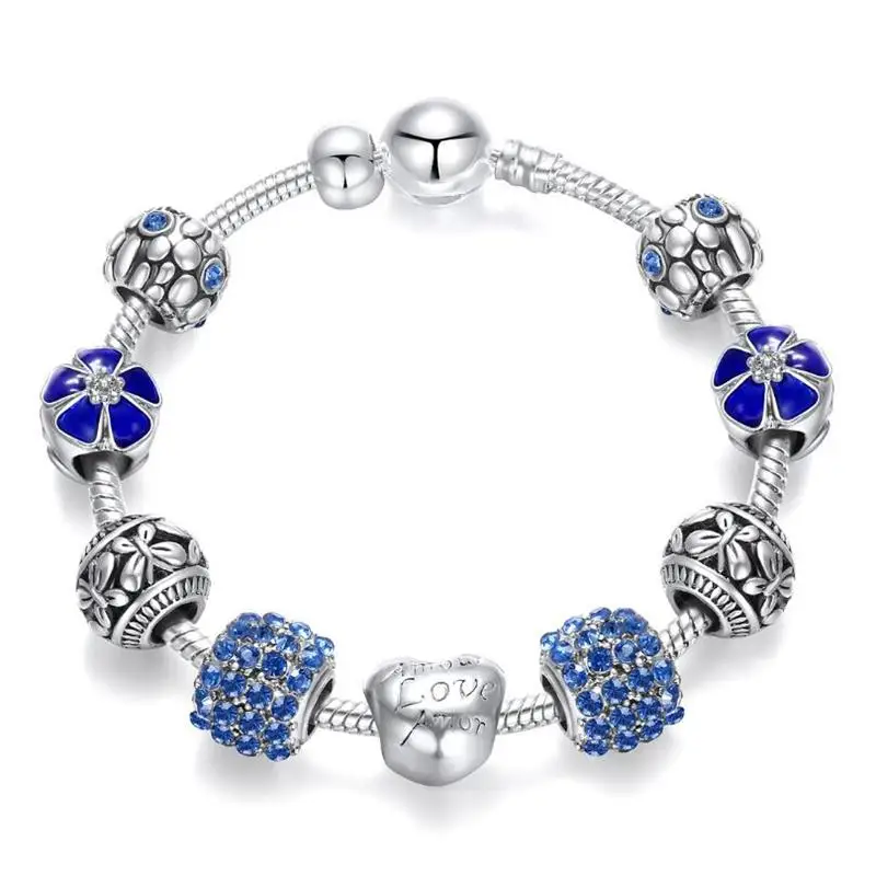 NEW Trendy Tibetan Silver Four Leaf Clover Bracelet With Crystal Beads Charm Bra - £20.78 GBP