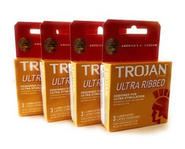 Trojan Ultra Ribbed Lubricated Condoms, 2 Pack Bundle, 3 Condoms per Pac... - $7.97