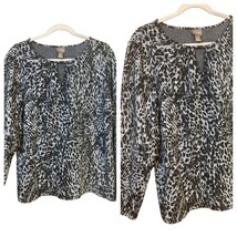 Chico&#39;s Top Women&#39;s Size 3 Brown Leopard Animal Print Long Sleeve Tee Pu... - $9.88