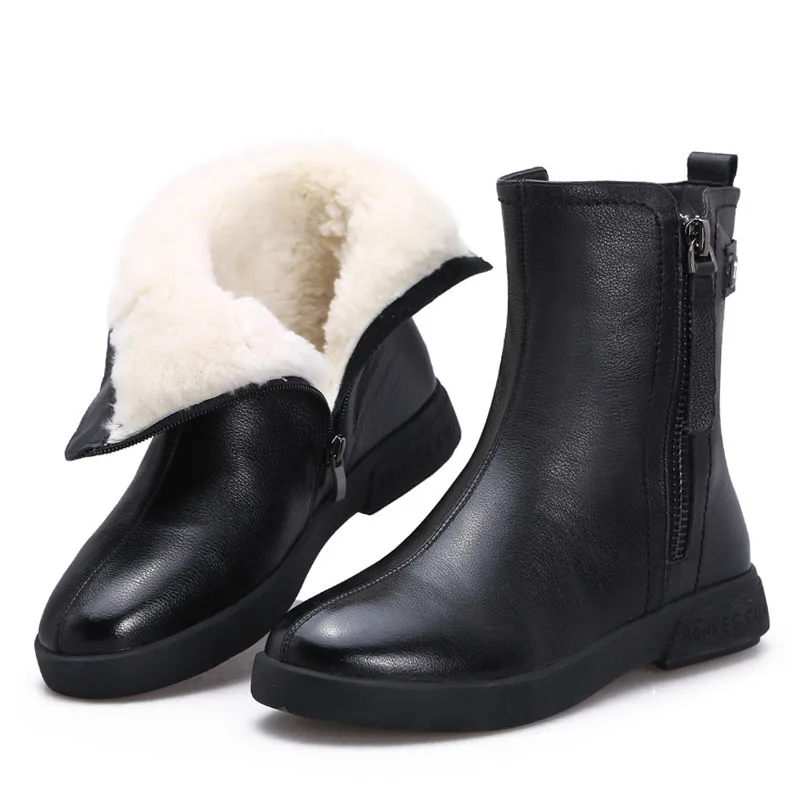 New Winter Snow Boots Women Warm Wool Fur Shoes Fashion Genuine Leather Flat Non - £76.65 GBP