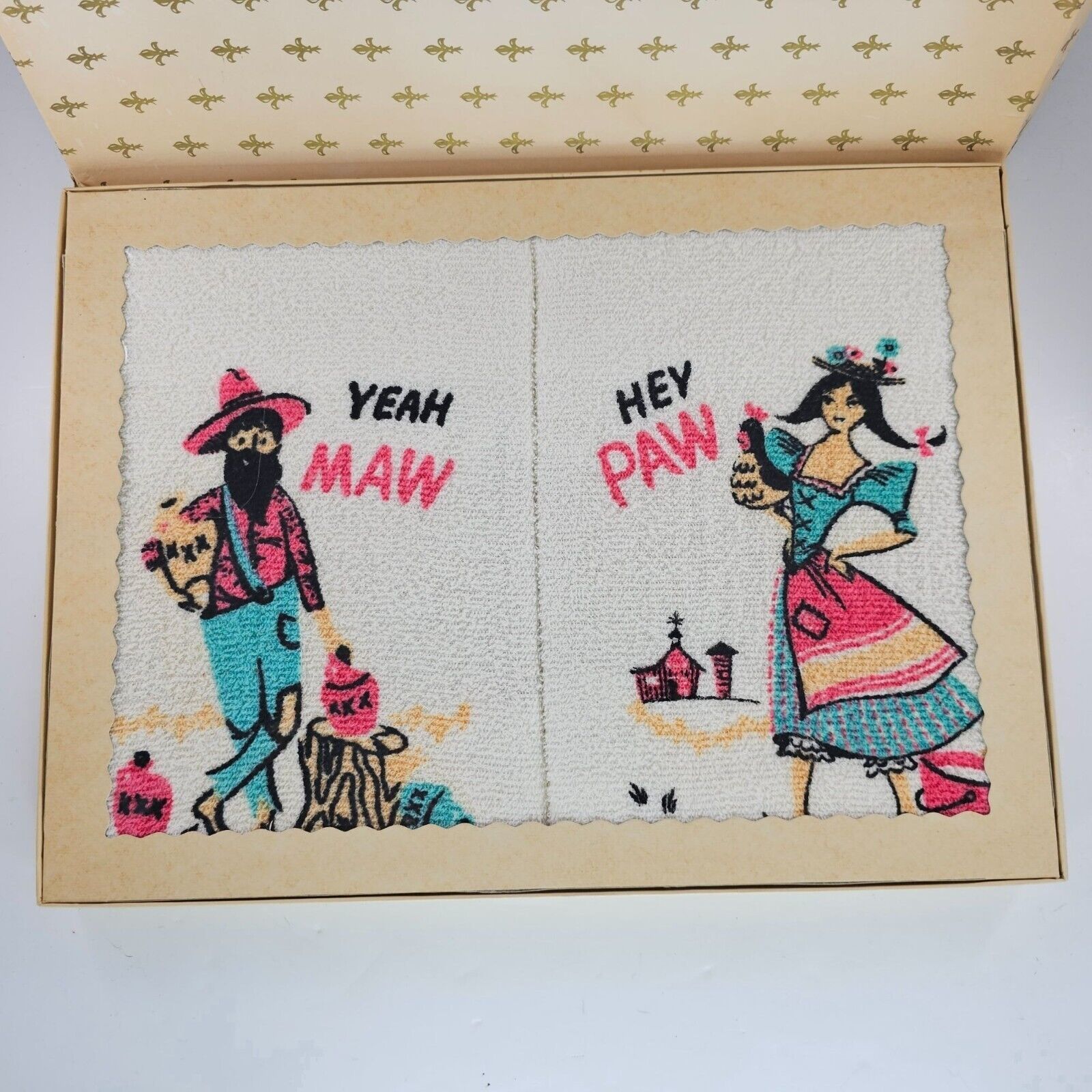 Primary image for Vintage Hey Paw Yeah Maw Hand Towel Wash Cloth Set Kitch RN 15539
