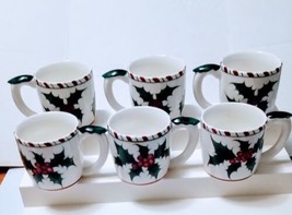 6 Lefton Holly Candy Cane Hand Painted Mugs  - $24.75