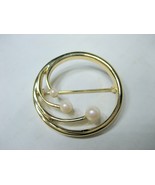 Vintage Monet Gold Tone and  Faux Seed Pearls  Brooch Pin Signed 1.25&quot; - £10.50 GBP
