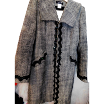 Vintage Terry Paris Black &amp; White Wool Coat Sequin Lace Embellished Size 10 - £101.26 GBP