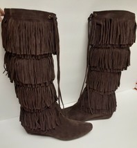 Michael Kors Tall MONTREAL Fringed Wedge Boots Booties Suede Brown Women&#39;s 8 M - £97.95 GBP