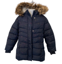 Members Mark Girls Cozy Puffer Hooded Winter Jacket Size 7 Navy Faux Fur Sparkle - £13.86 GBP