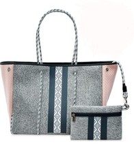 NEW Neoprene Boutique Tote Purse Grey / Pink  Bag Beach - £25.70 GBP